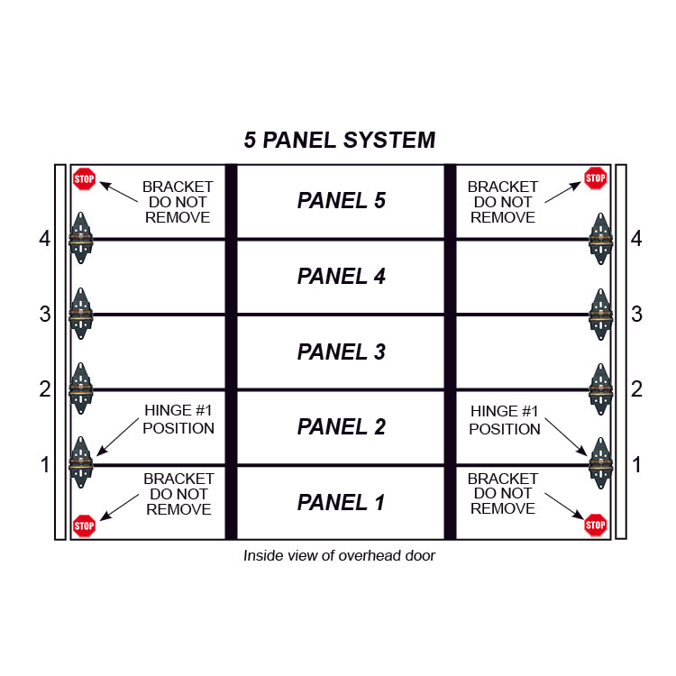 Single Stall 5 Panel Residential Garage Door System (UNDER 12' WIDE)